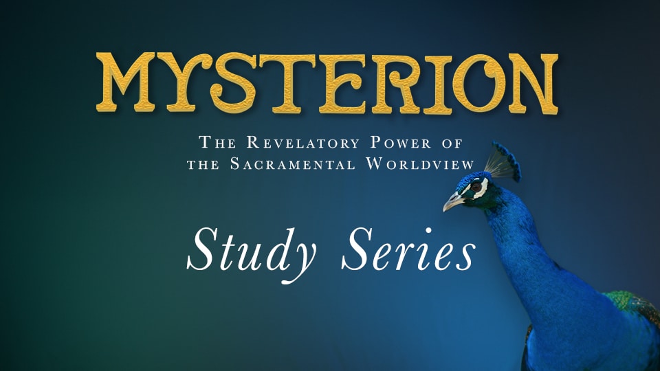 Mysterion Study Series Thumbnail, blue with a peacock and the title in gold letters