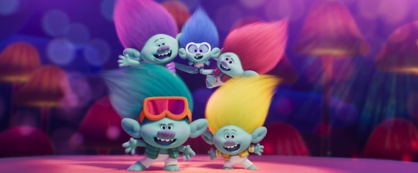 Boy Band BroZone in "Trolls Band Together." © 2023 DreamWorks Animation. All Rights Reserved. 