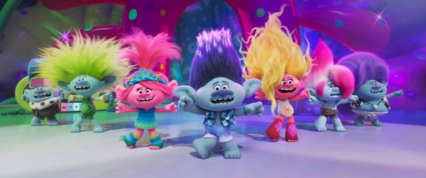 Trolls dancing in "Trolls Band Together." © 2023 DreamWorks Animation. All Rights Reserved. 